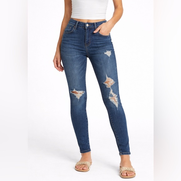 True Craft Denim - True Craft Mid Rise Skinny Jeans Size 3 Distressed Medium Wash Stretch Denim
